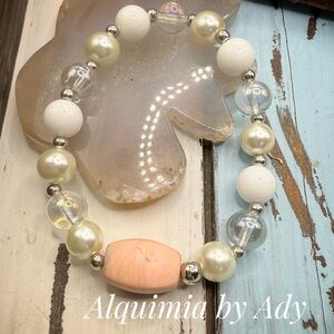 White Jade +Opal+ Pearls grandma approved Maximalist bracelet